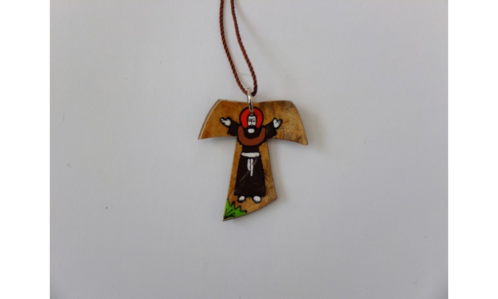 halo coconut wood cross necklace